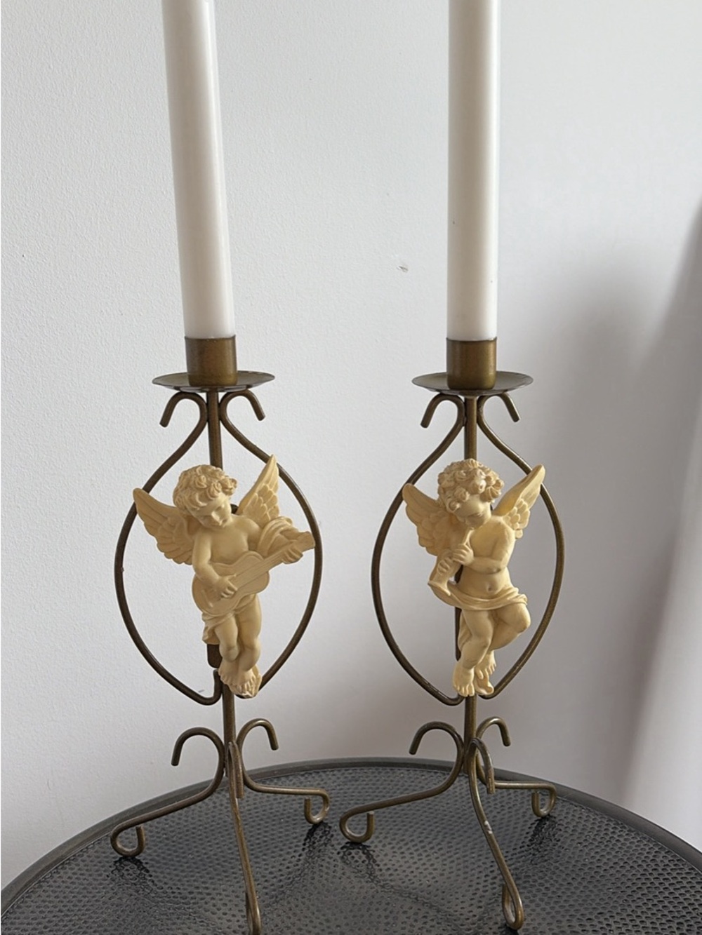 Vintage Gold Angel Cherub Candlestick Pair